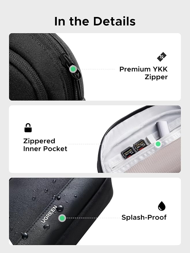 UGREEN Electronics Organizer Travel Case Bag Multifunctional Organizer Carrying Case for Cables, Cord, SD Card, Earbuds, Charger, USB Adapter, Electronic Accessories Medium Size