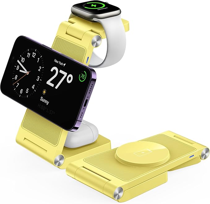 Magnetic Wireless Charger Stand, 3 in 1 Foldable Wireless Charging Station, Travel Charger for Multiple Devices for iPhone 16 15 14 13 12 Series, Apple Watch Ultra/SE/9/8/7/6/5/4/3/2, AirPods