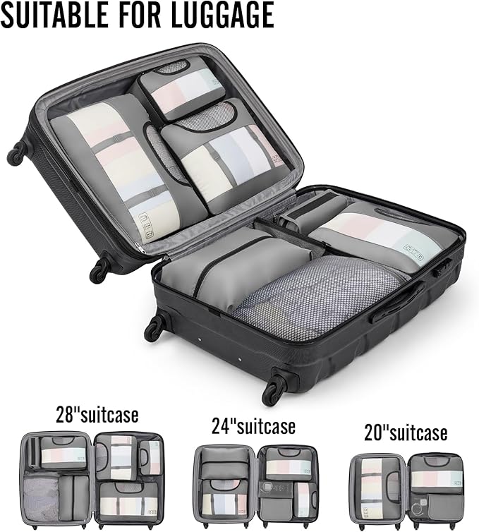 Veken 10 Set Packing Cubes for Travel Essential, Suitcase Organizer Bags in 4 Sizes, Carry-On Luggage Accessories with Large Laundry & Hanging Toiletry Bag, Must-Have for Airplane, Road Trip & Camping