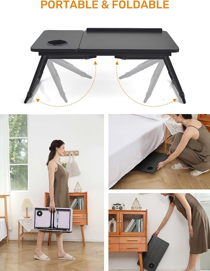 Lap Desk for Couch/Sofa/Floor, 5-Angle Adjustable Bed Desk with Foldable Legs &Cup Holder, Light Weight Bed Tray Table for Writing/Eating/Reading, Portable Laptop Stand for Adults, Kids