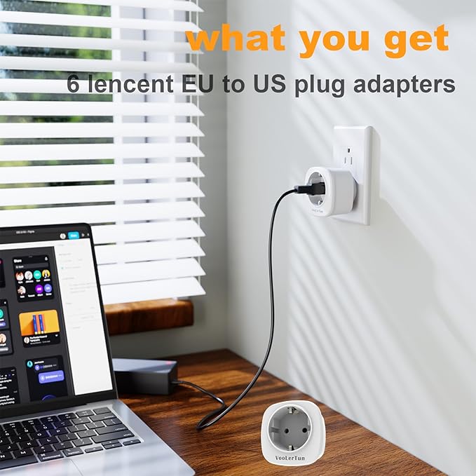 Europe to US Plug Adapter 6 Packs, European to American Travel Plug Adapter (Type C/E/F), USA to EU Outlet Adapters for Most of Europe Spain German France