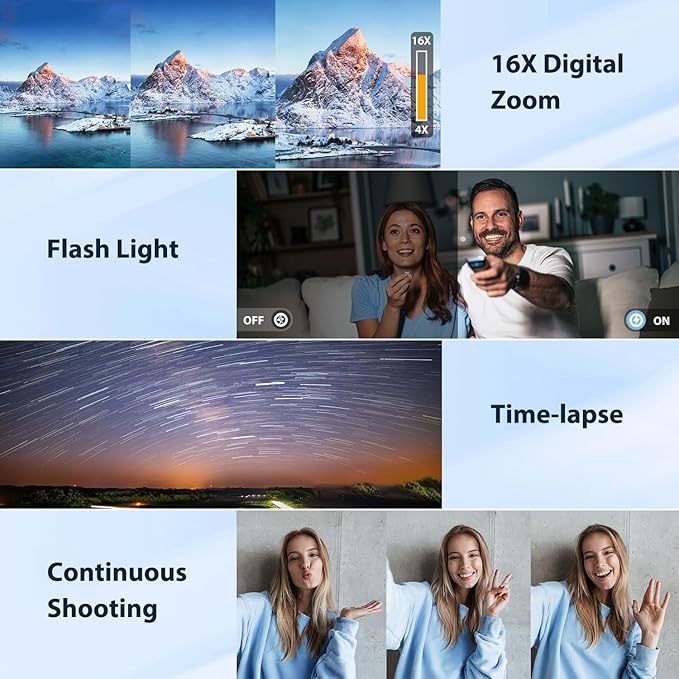 8K Digital Cameras for Photography Autofocus, WiFi 88MP Vlogging Camera with Dual-Lens, Flash, 16X Digital Zoom, Touch Screen, Travel Camera Anti-Shake with Lens Hood, 64GB Card,2 Batteries