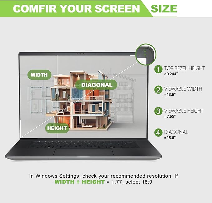 Magnetic Laptop Privacy Screen 15.6 inch for 16:9 Computer Monitor, Removable Anti-Glare Screen Privacy Shield, Screen Filter and Protector for Laptop (13 5/8" × 7 5/8"), Fits (FHD 1920 × 1080)