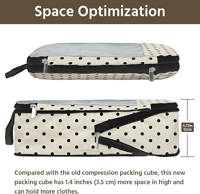 7 Pcs Compression Packing Cubes for Travel, Waterproof Suitcase Luggage Backpack Organizer with Toiletry Bag Travel Essentials for Women/Men-Polka Dots