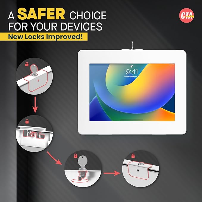 CTA Digital Wall Mount for iPad, iPad Pro, iPad Air, Tablet - White - 11" Screen Support