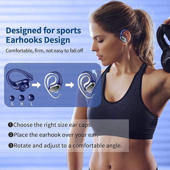 Wireless Earbuds, 2025 Bluetooth 5.4 Headphones Sport, 50Hrs HiFi Stereo Deep Bass Over-Ear buds with ENC Noise Cancelling Mic, IP7 Waterproof & LED Display Earphones with Earhooks for Workout/Running