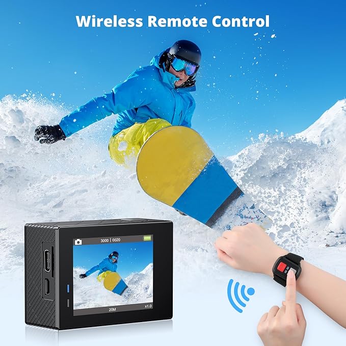 AKASO Brave 4 Action Camera 4K 30fps with 64GB MicroSD U3 Card Bicycle Helmet Accessories Kit Bundle, 20MP Ultra HD 131FT Waterproof Underwater Camera EIS WiFi Remote Control 5X Zoom Sport Cameras