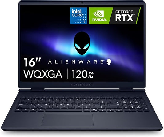 Alienware 16 Aurora Gaming Laptop AC16250-16" WQXGA 120Hz Display, Intel Core 7-240H Processor, 16GB DDR5 RAM, 1TB SSD, NVIDIA GeForce RTX 5050 8GB Graphics, Windows 11 Home, Onsite Service - Blue