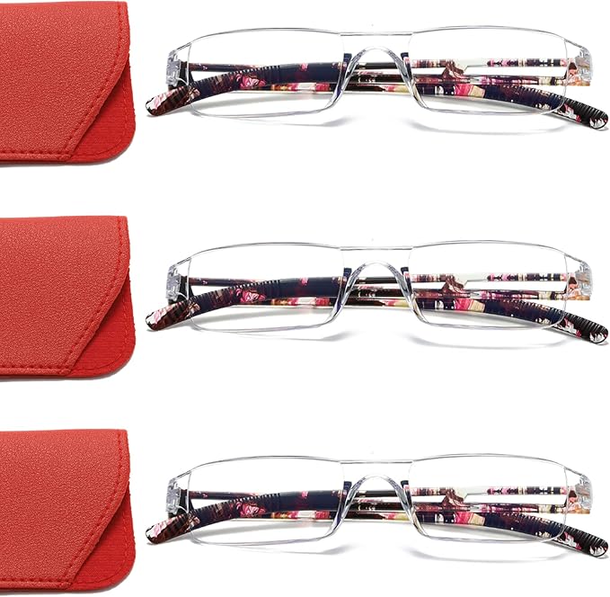 Viseng 3 pairs of reading glasses, blue light blocking glasses, computer reading glasses for men and women, fashionable rectangular one-piece glasses frame+1.0(Red)