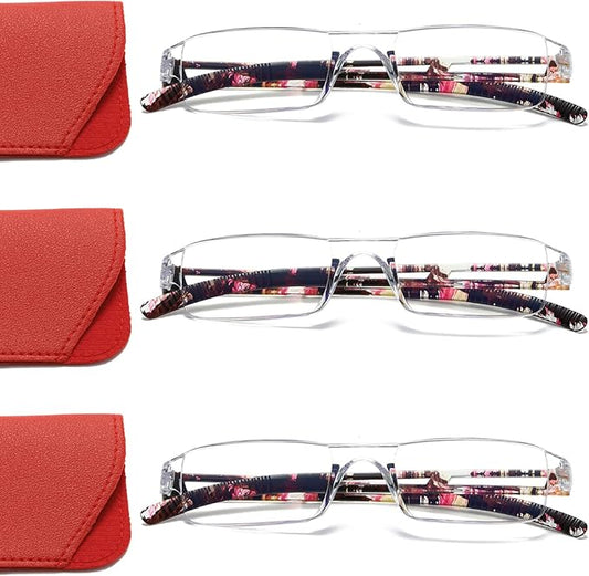 Viseng 3 pairs of reading glasses, blue light blocking glasses, computer reading glasses for men and women, fashionable rectangular one-piece glasses frame+1.0(Red)