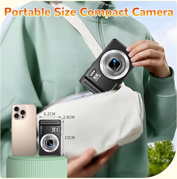 5K Digital Camera, 72MP Digital Cameras for Photography, UHD Autofocus Point and Shoot Compact Camera with Flash for Kids, Small Portable Vlogging Camera for YouTube with 2.8" Screen, 16X Zoom