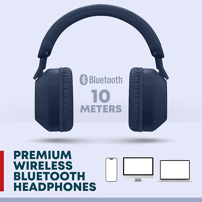 Gabba Goods Wireless Bluetooth Over-Ear Headphones – Deep Bass, 40mm Drivers, Built-in Mic, FM Radio, SD Card Playback, USB-C Fast Charging, 6H Playtime, Lightweight Comfort (Blue)