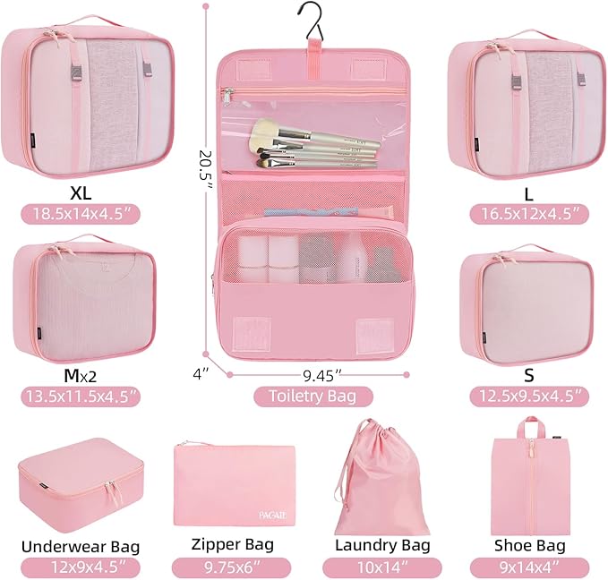BAGAIL 6 Set/8 Set/10 Set Packing Cubes Various Sizes Packing Organizer for Travel Accessories Luggage Carry On Suitcase