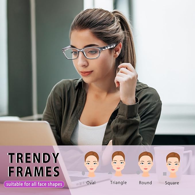 6 Pack Reading Glasses for Women Men Blue Light Blocking Spring Hinge Computer Readers, Anti Eyestrain/Glare