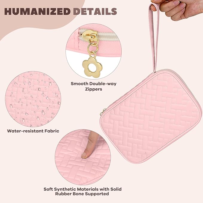 Electronics Organizer Travel Case, Charger Bag Cord Organizer Travel, Compact Tech Pouch Cable Organizer Bag for Charger, Cords, Phone, Headphones, Flash Drive, SD Card (Pink, Large-Single Layer)