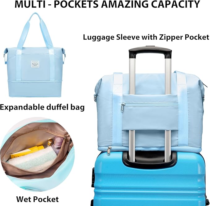 LONG VACATION 6 Piece Luggage Set Carry on Suitcase with ABS+PC hardshell, Spinner Wheels & YKK Zipper TSA Lock (SKY BLUE, 6 piece set)