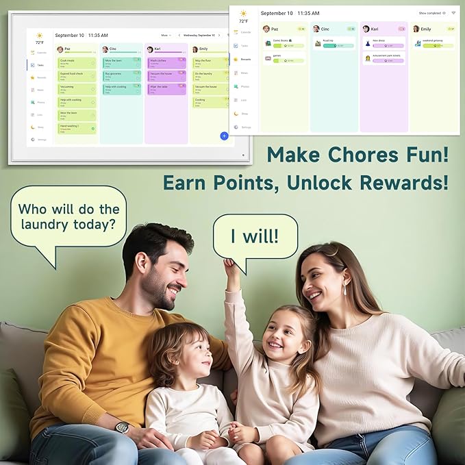 21.5 Inch Smart Digital Calendar – Electronic Chore Chart & Planner with 1920x1080P IPS Touchscreen, Weekly/Monthly Family Organizer for Wall or Desk, White 2025 New Version