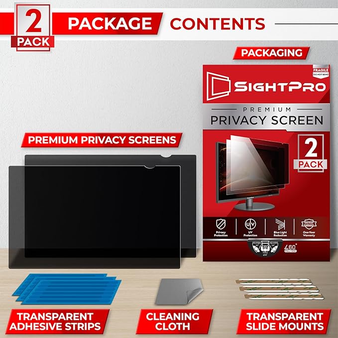 24 Inch 16:9 [2 Pack] Computer Privacy Screen Filter for Monitor - Privacy Shield and Anti-Glare Protector