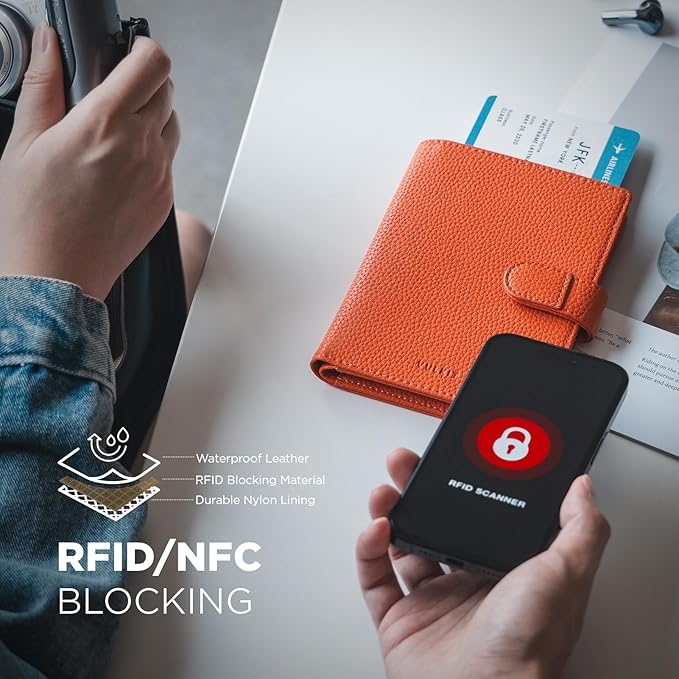 VULKIT Leather Passport Travel Wallet for 2 Passports Slim Double Passport Holder RFID Blocking with ID Window for Women or Men