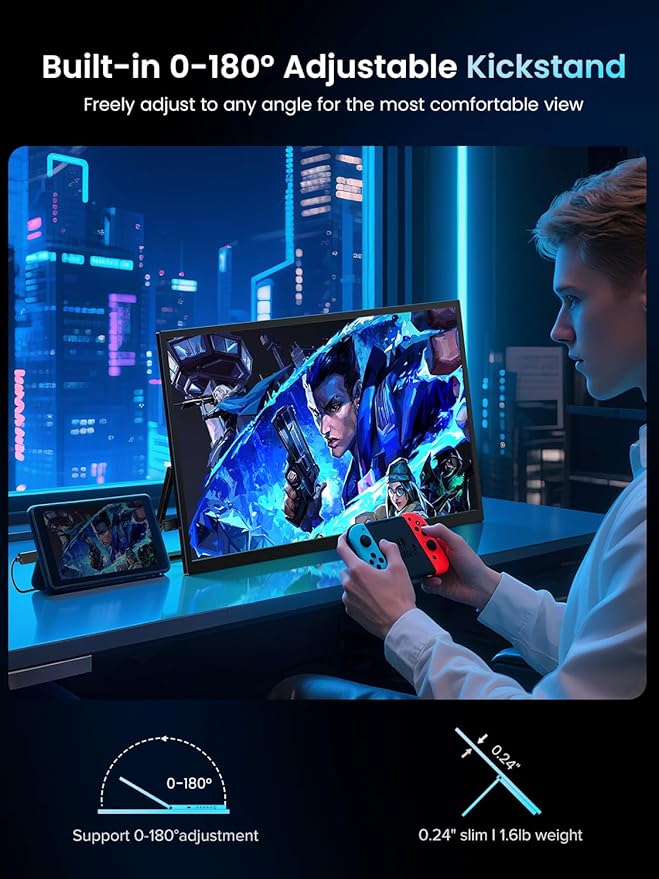 UPERFECT Portable Monitor 18.5 inch 120HZ 125% sRGB 1080P w/VESA & Stand, Large Portable Monitor FreeSync IPS HDR Gaming Display, HDMI USB C Travel Second Screen for Laptop MacBook