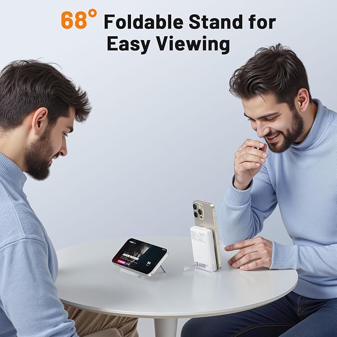 Magnetic Portable Charger 10,000mAh Qi2 Certified 15W Fast Charging Wireless Power Bank, Magsafe Battery Pack with Foldable Stand, PD20W USB C Built in Cable, for iPhone 16/15/14/13/12 Series