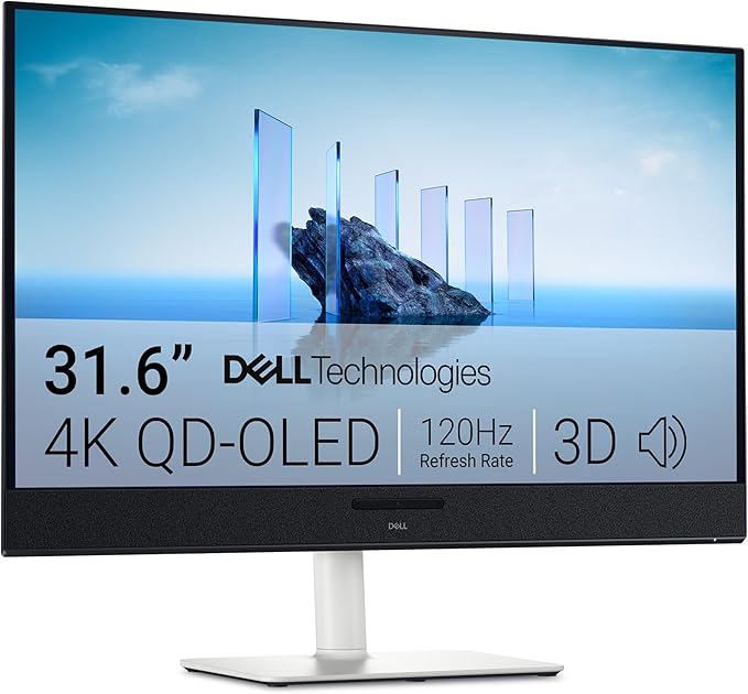 Dell 32 Plus 4K QD-OLED Monitor S3225QC - 31.6-inch (3840 x 2160) 120Hz 0.03ms Display, AI-Enhanced 3D Spatial Audio, Height/Tilt/Swivel/Slant Adjustment - Ash White