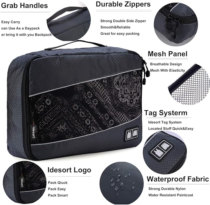 Packing Cubes Luggage Bags Organizer Durable Travel Accessories With Clothing Label