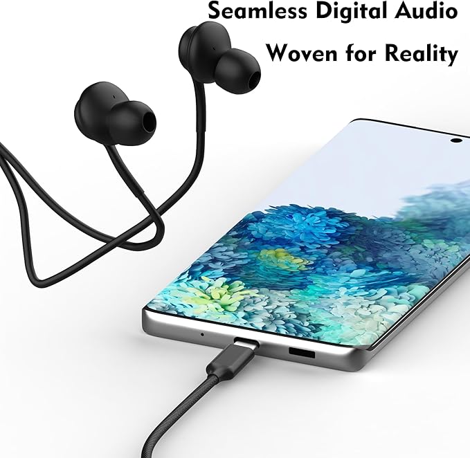 USB-C in-Ear Earbuds Stereo Headphones Wired Earbuds for Samsung Galaxy Z Fold6 S25S24S23S22S21S20 Note 10 10+ - with Microphone and Volume Remote for iphone15 16 17