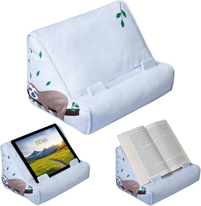Gifts for Readers & Writers Book Pillow Tablet Stand for Bed Sloth - Premium Cushioned Book Holder for Hands Free Reading, Stylish Tablet Holder for Bed, Kindle Pillow Stands & Lap Ipad Holders