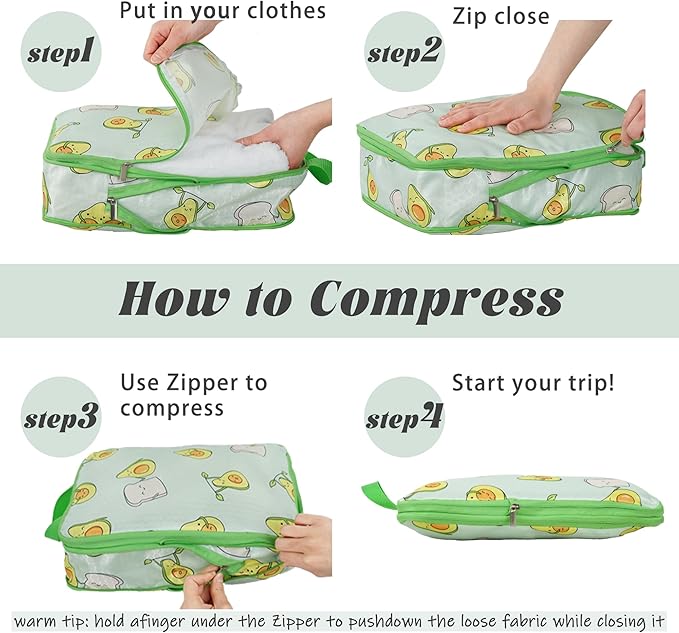 8 Pcs Compression Packing Cubes Travel for Suitcases, Waterproof Luggage Organizer Washable Storage Bags Set for Backpack Travel- Packaging Cubes for Carry-Ons and Storage