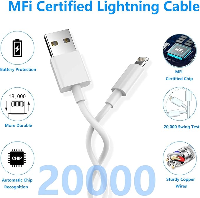 iPhone Charger, 3Pack [MFi Certified] Lightning Cable Quick Fast Charging Cords and 3Pack USB Wall Charger Travel Plug Block Adapter Compatible with iPhone 14/13/12/11 Pro Max/Xs/XR/X/8 Plus and More