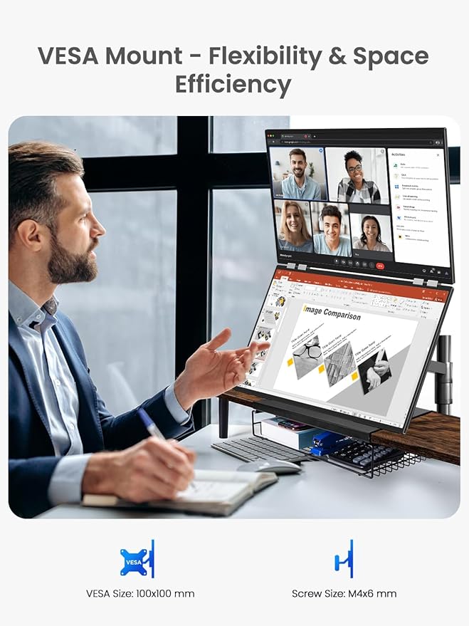 QLED Portable Dual Monitor 23.8" 100Hz FHD 1080P Stacked Monitor – 125% sRGB Dual Vertical Displays for Coding/Gaming/Trading, USB-C HDMI Laptop Screen Extender