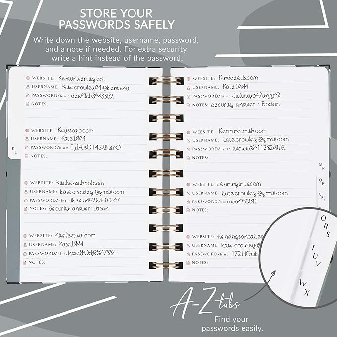 PLANBERRY Password Book Premium – Small Internet Address Organizer with A-Z Tabs – Pocket Website Password Keeper with Alphabetical Tabs – 4.7x5.7″, Hardcover (Emerald)