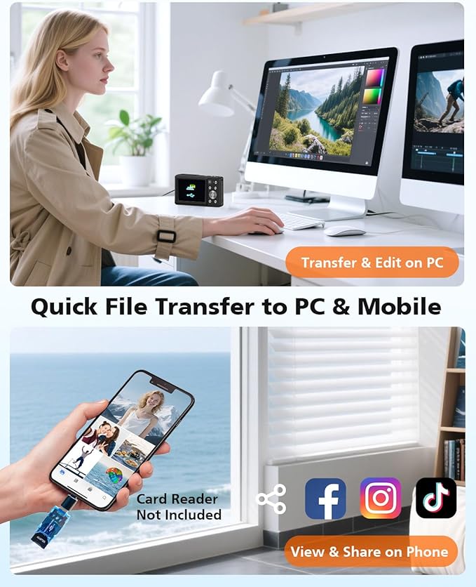 Digital Camera, 4K 64MP Camera for Photography and Video, Autofocus Compact Camera with Selfie Lens, Anti-Shake, 16X Zoom, 32GB Card, Point Shoot Camera for Teens Adult Beginner(Black)