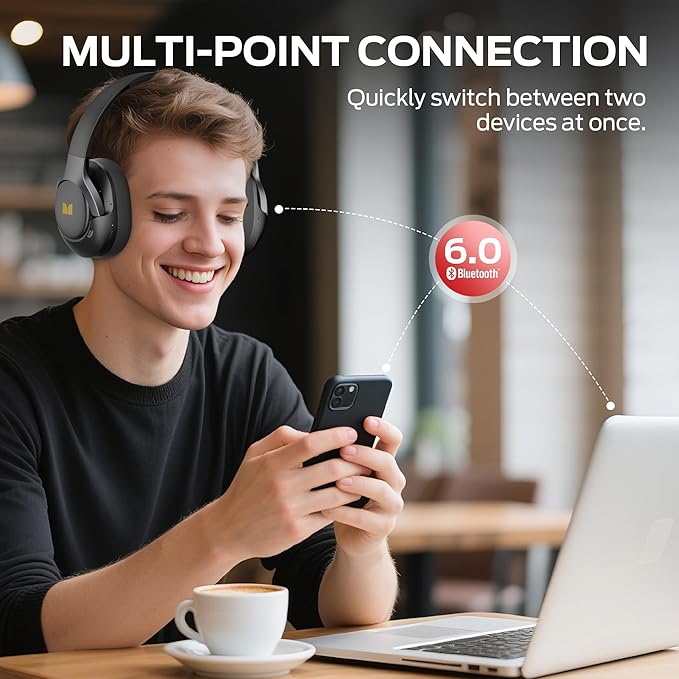 Monster Persona 5th Hybrid Active Noise Cancelling Headphones, Wireless Over-Ear Headphones with Deep Bass Sound, Bluetooth 6.0, 70H Playtime, Foldable Comfort Headphone for Travel/Work/Home