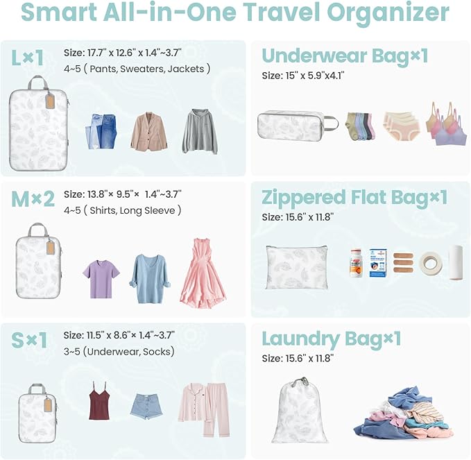 Cambond Compression Packing Cubes for Travel Women - Travel Bags Luggage Organizers Travel Essentials Compression Cubes for Travel Carry on Suitcases Organizer