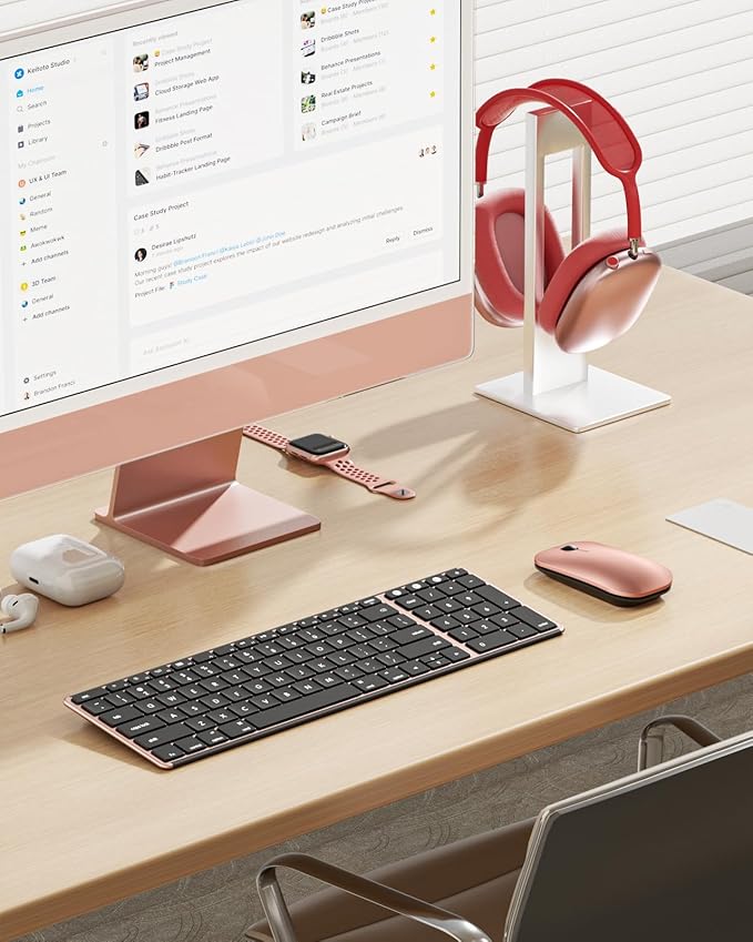 seenda Bluetooth Keyboard and Mouse for Mac, SKM64-2 Multi-Device Rechargeable Slim Wireless Keyboard Mouse Stainless Steel Full Size, Compatible with MacBook Pro/Air, iPad, Mac - Black Rose Gold