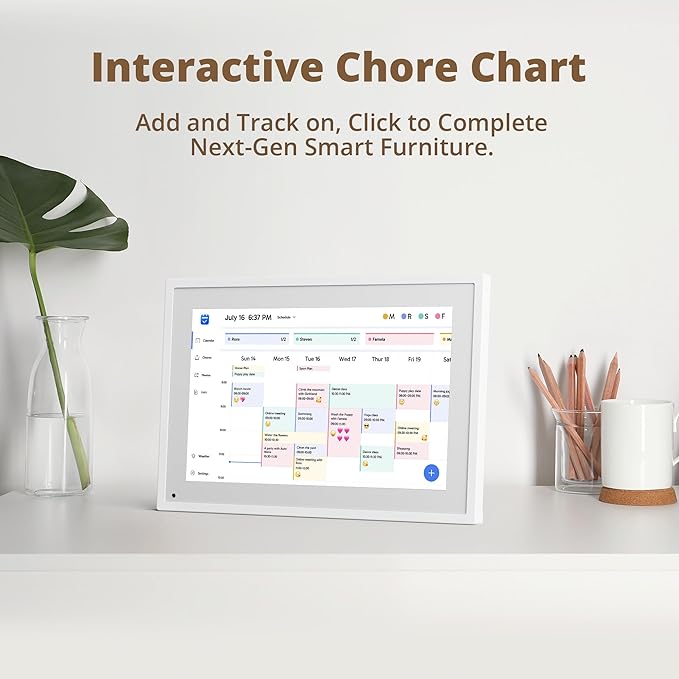 Dragon Touch 10.1 inch Digital Calendar Chore Chart – Interactive Touchscreen, Smart Family Planner, Hearth Display Desk Digital Calendar Seamless Scheduling white