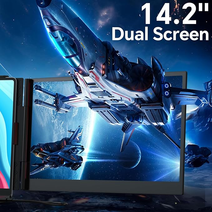 14.2" Laptop Screen Extender, 0.17" Ultra-Thin FHD 1080P IPS Portable Monitor for Laptop, Dual Screen Travel Monitor Extender, Plug-Play for Windows/Mac/Chrome, Fit 13”-17.3” Laptops