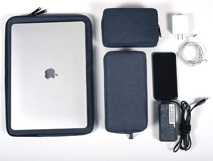 dealcase Travel Electronics Cable Organizer Bag Accessories Bag,Canvas Waterproof Universal Electronics/Accessories Multifunction Carrying Case Gadgets Bag Pouch 2 pieces,Navy Blue(Small+Big)