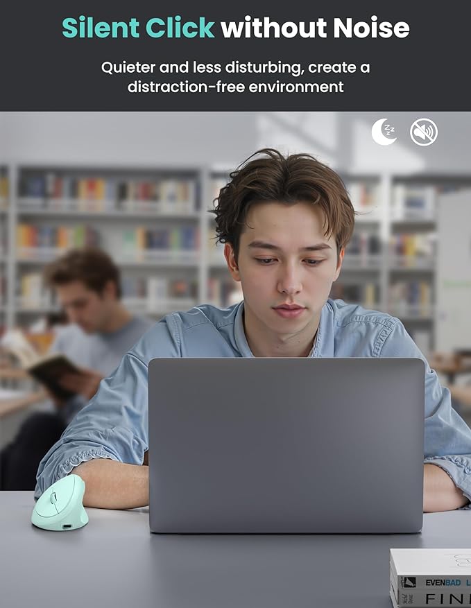 TECKNET Ergonomic Mouse, Bluetooth Wireless Vertical Mouse, Rechargeable Battery, Quiet Clicks, 4800 DPI Adjustable, BT5.0/3.0 & 2.4G Connect, Easy to use, Wide Compatibility