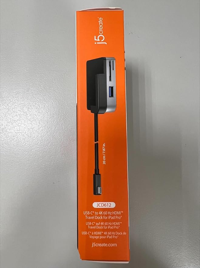 j5create iPad Pro USB C Hub- 6-in-1 Travel Dock for iPad Pro 12.9”/11”, with 4K@60Hz HDMI, USB C PD Charging 100W & Data, USB A 3.1, SD and microSD Card Reader, 3.5mm Headphone Jack (JCD612)