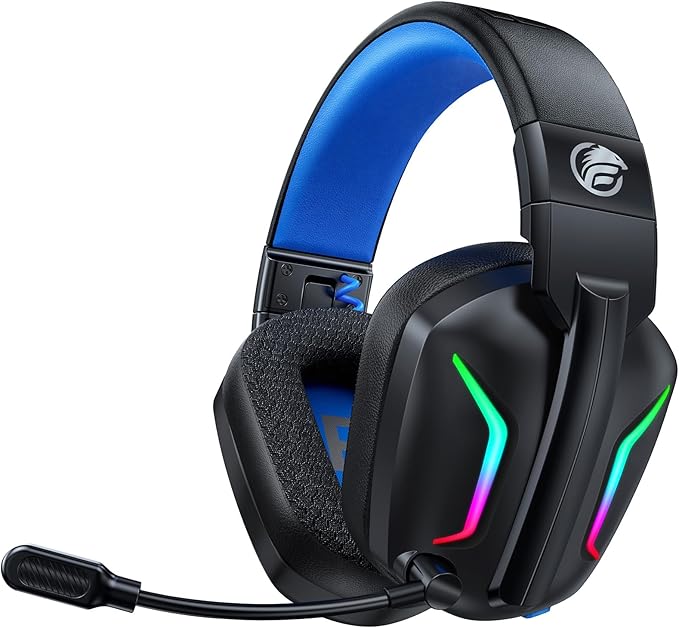 Fachixy Wireless Gaming Headset with LED Light for PS5, PS4, PC, Switch, Laptop, Mac - 2.4GHz & Bluetooth 5.4, 50H Battery, Flip Mic, Lossless Audio, Foldable, Immersive Gaming