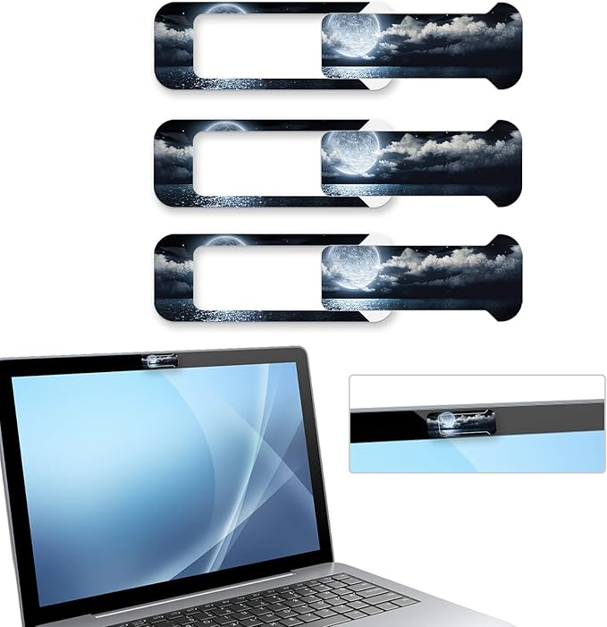 Webcam Cover, 3 Pieces, Laptop Camera Cover, Privacy Shielding Capacity is Twice as Big as The Traditional, Suitable for Computer Mobile Phones, laptops, Tablets and so on (Moon by The sea)