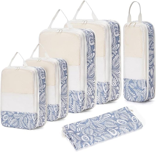 Narwey 6 Set Compression Packing Cubes for Travel Kids Women Carry on, Packing Organizers Bag for Backpack Luggage Suitcase Duffle Bags