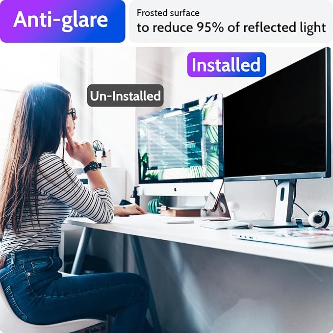 Computer Privacy Screen 24 Inch for 16:9 Widescreen Monitor, Removable 24inch Anti Blue Light Anti Glare Monitor Privacy Filter Shield (20 15/16" x 11 13/16")