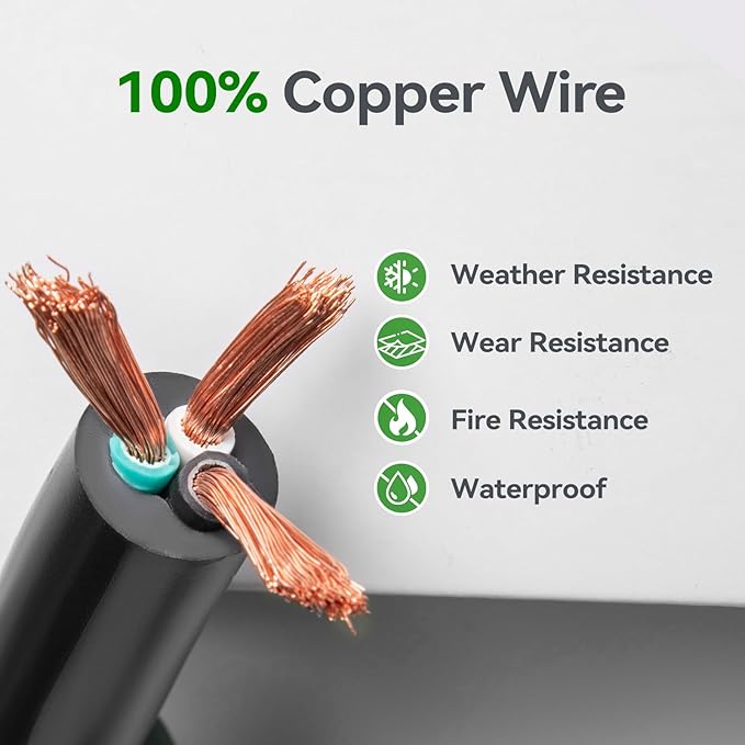 addlon 50FT Black Outdoor Extension Cord with Mutil Outlets Evenly Spaced 6 Outlets 16/3 SJTW Weatherproof Power Cable for Indoor Outdoor Christmas Halloween with Indicator Lights ETL Listed