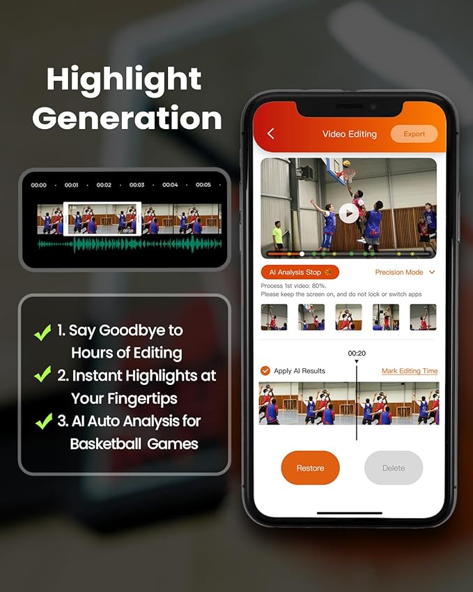 Chameleon AI Auto Sports Action Camera - 4K 60FPS Soccer Camera and Basketball Tracking Camera for Team Sports, Live Streaming, No Subscription, Works with iOS & Android (Lemon Green)