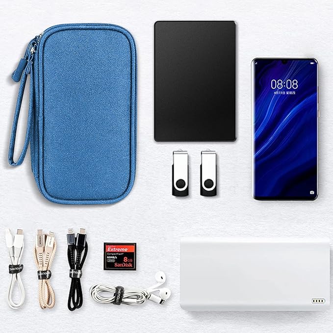 Skycase Electronic Organizer Travel Case - Waterproof Travel Cord Pouches for Organization, Cable Organizer, All-in-One Double Layers Storage Bag for Accessories, Charger, Cable, Blue