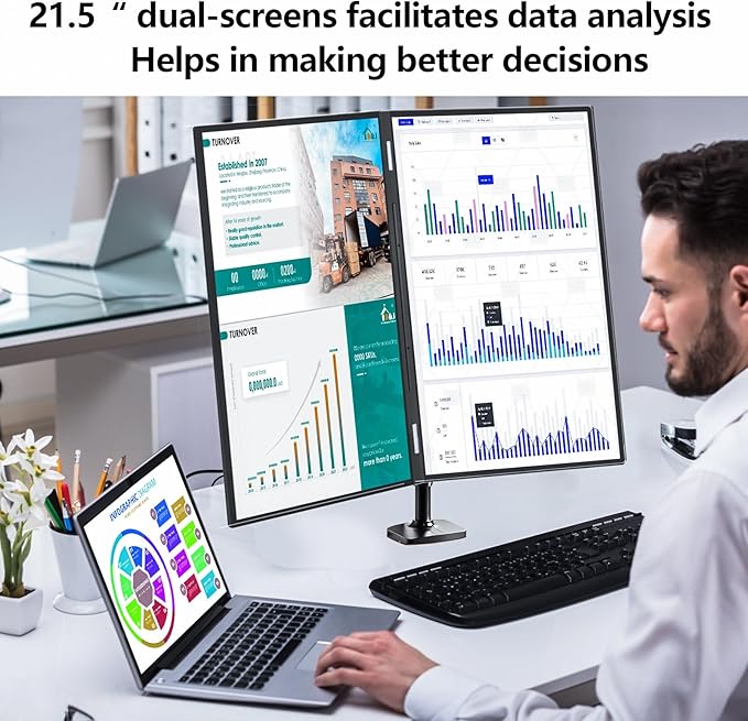 21.5" 120Hz Dual Portable Monitor 120% sRGB 1080P HDR Extender Folding Stacked Display for Windows Mac Work Gaming Office Triple Screens W/Stand & VESA for Laptop PC（No Driver (D215-1080P01)